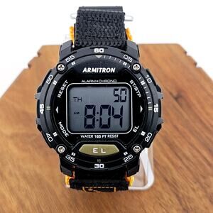 Armitron Digital Sports Watch Black Chronograph Alarm Timer Adjustable Straps